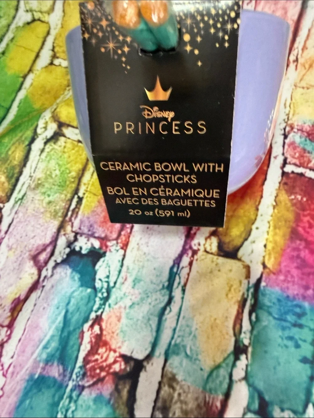 Disney Princess Ceramic Bowl with Chopsticks - Lavender and Gold Ariel